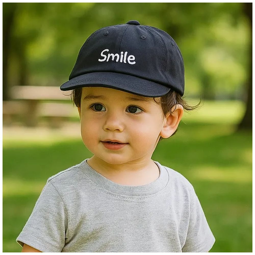 Wonder Kids Smile Embroidered Cap - Black