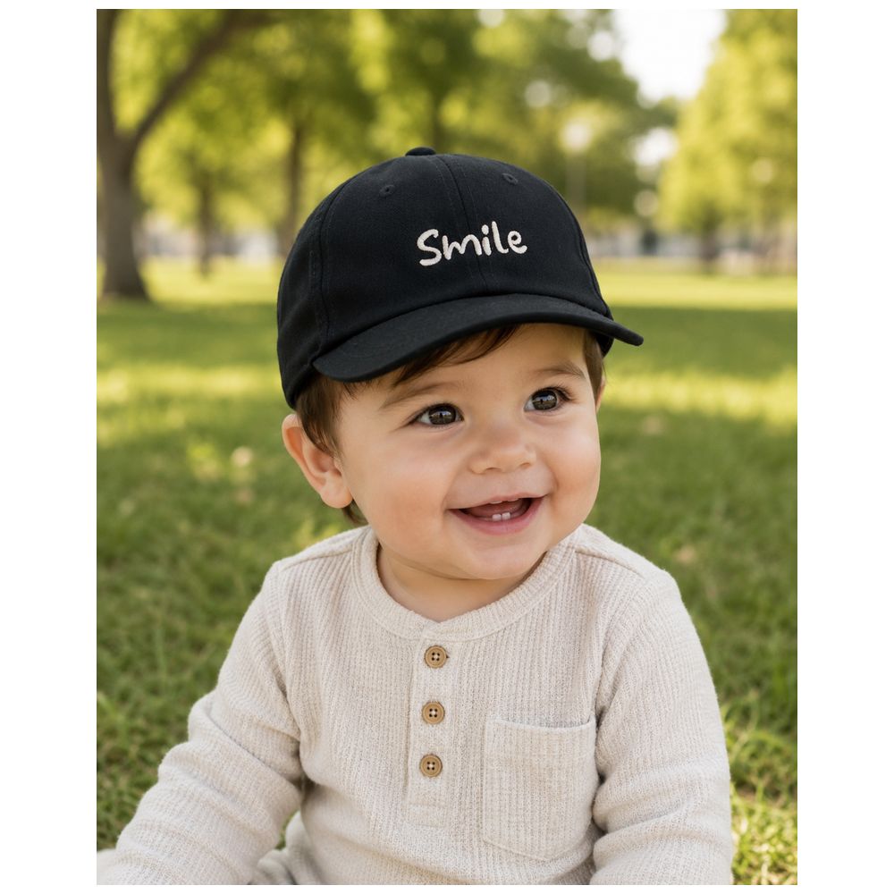 Wonder Kids Smile Embroidered Cap - Black