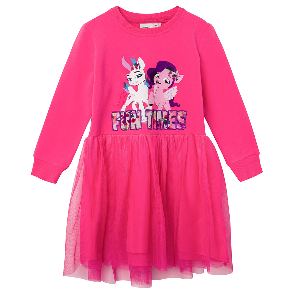 Name It Long Sleeves Tulle Sweat Dress Flambe - Pink