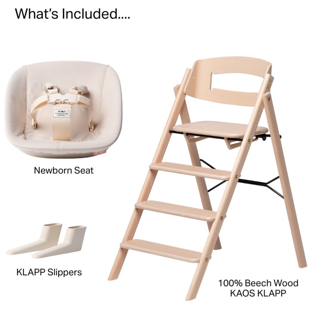 Kaos Klapp Beech Wood High Chair With Newborn Seat Set - Natural
