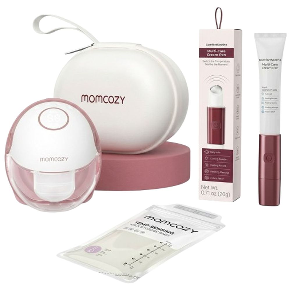 Momcozy - M6 Breast Pump - Cozy Red, Multi-Care Cream Pen - 20 gm And Milk Storage Bag