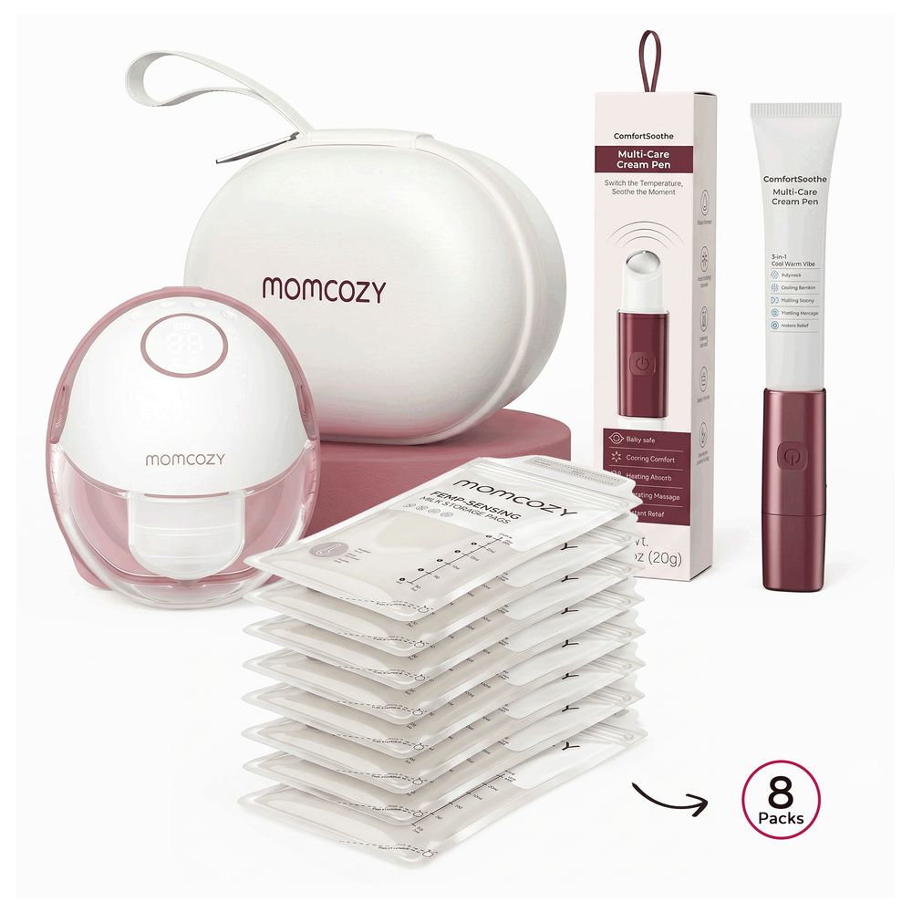 Momcozy - M6 Breast Pump - Cozy Red, Multi-Care Cream Pen - 20 gm And Milk Storage Bag