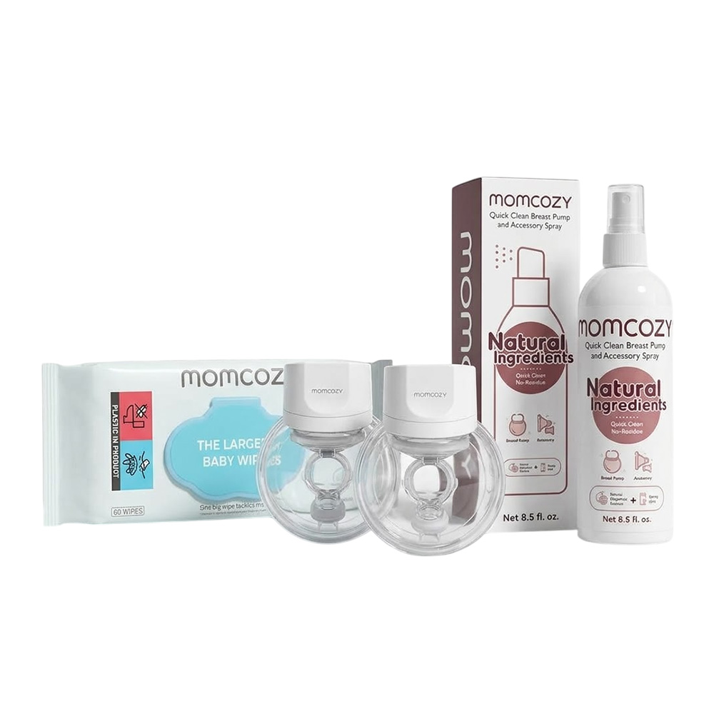 Momcozy - S12 Pro Hands-Free Double Breast Pump With Breast Pump Cleaner Spray And Extra Large Wipes - 60 Pcs