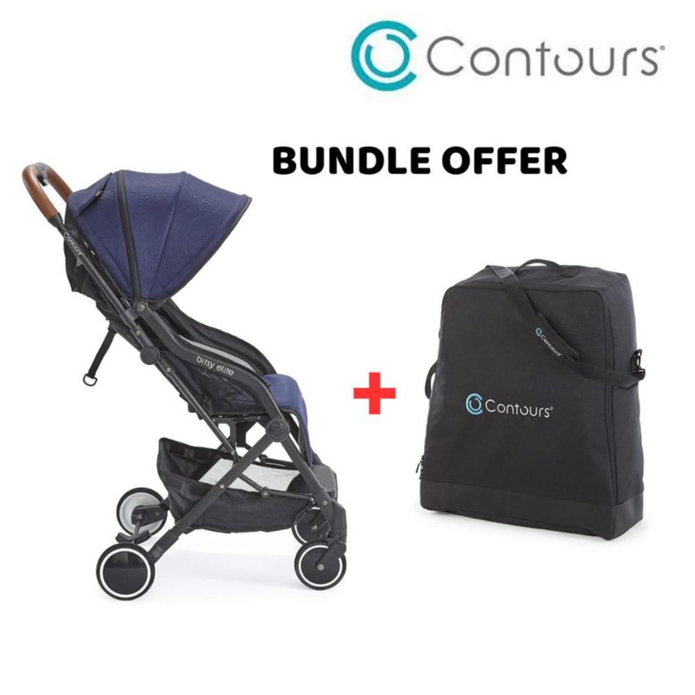 Contour - Bitsy Elite Cabin Stroller Sapphire Blue With Bitsy Bag - Black