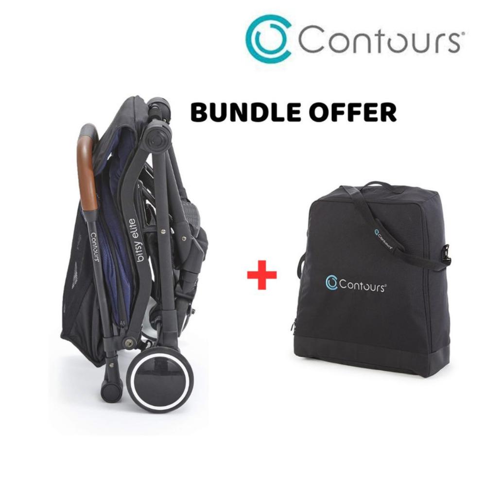 Contour - Bitsy Elite Cabin Stroller Sapphire Blue With Bitsy Bag - Black