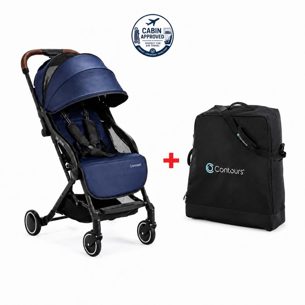 Contour - Bitsy Elite Cabin Stroller Sapphire Blue With Bitsy Bag - Black