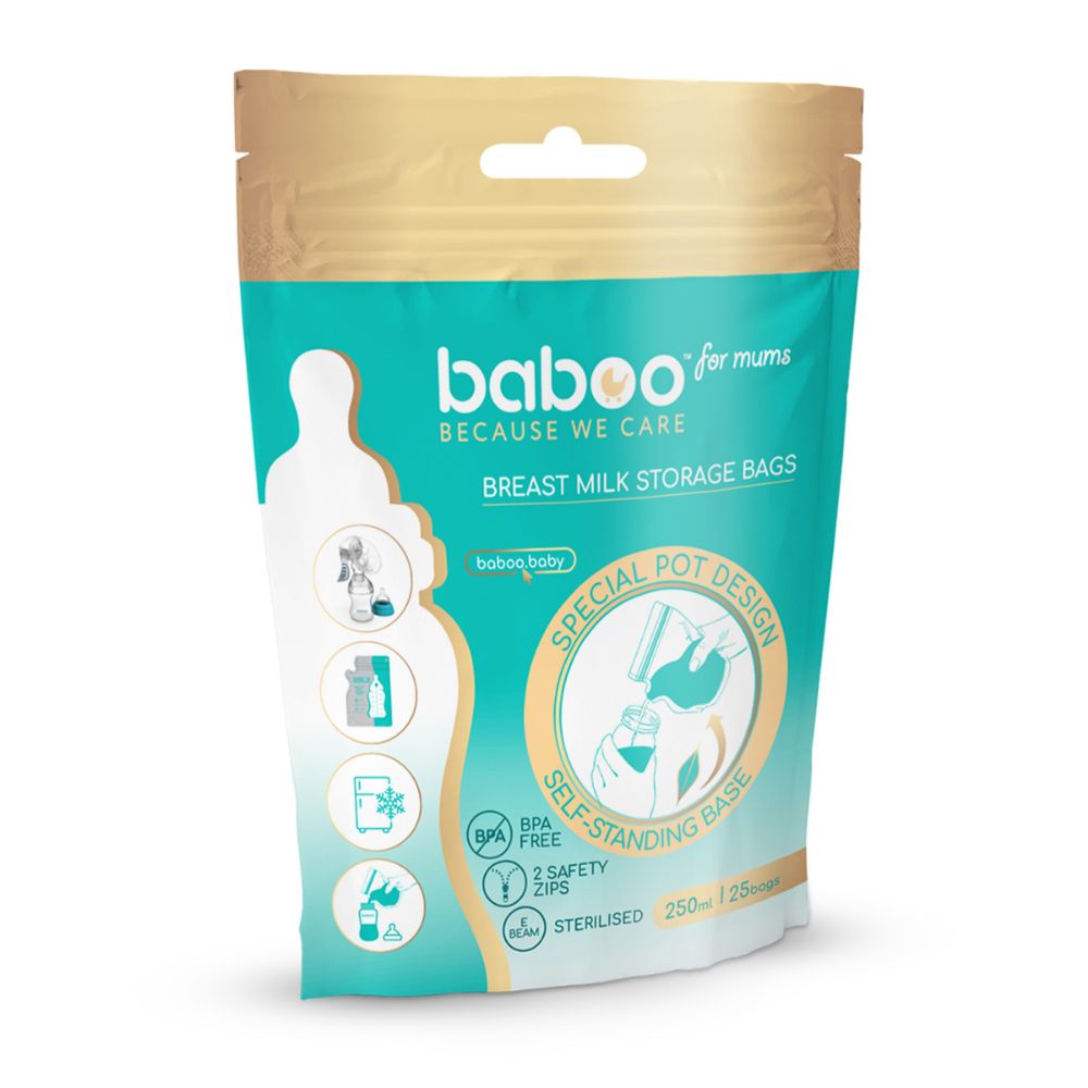 Baboo - Easy Pour Breast Milk Storage Bags - Clear - 25 Pcs - 250 ml