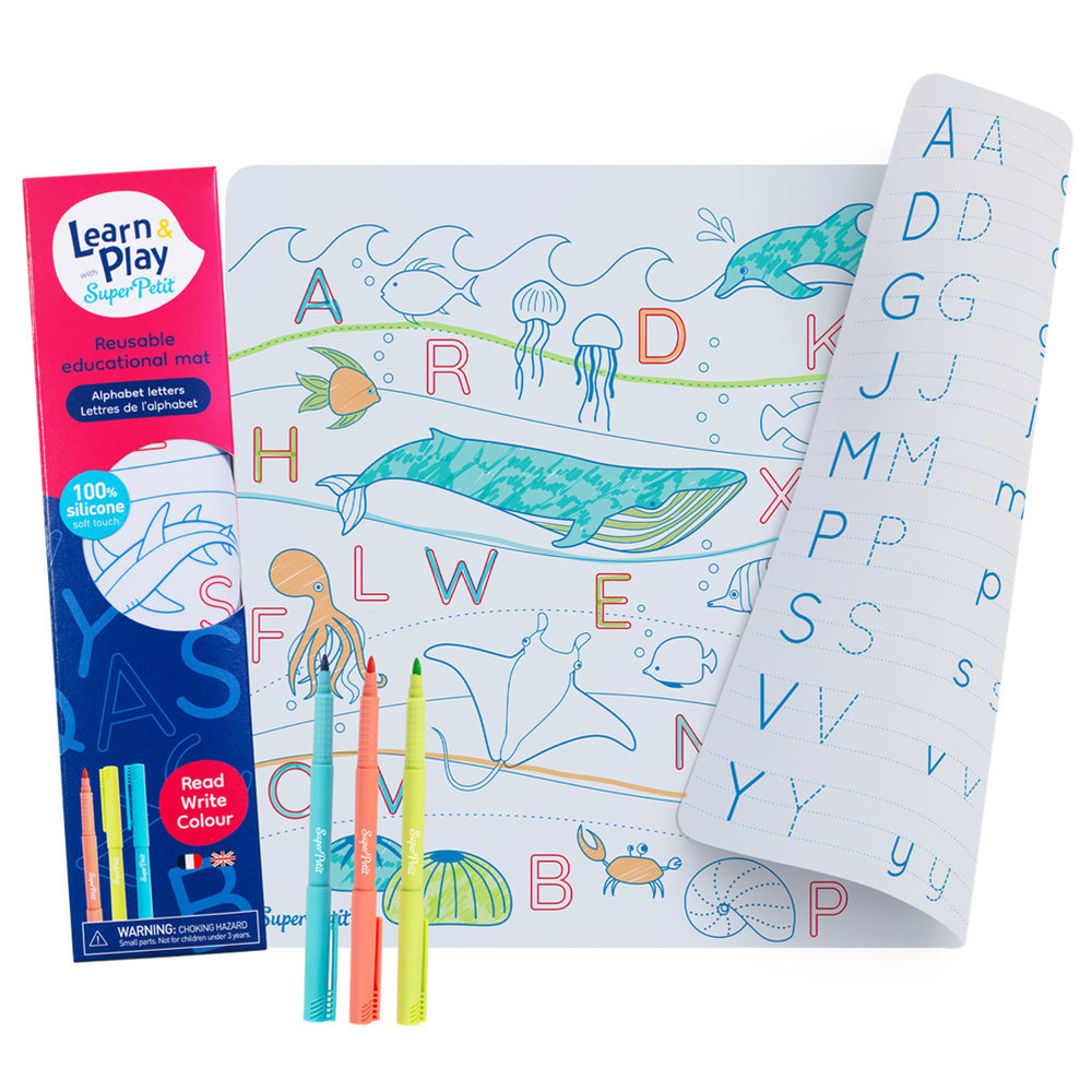 Super Petit - Ocean Alphabet Letters Reversible Mats With 3 Thin Tip Markers