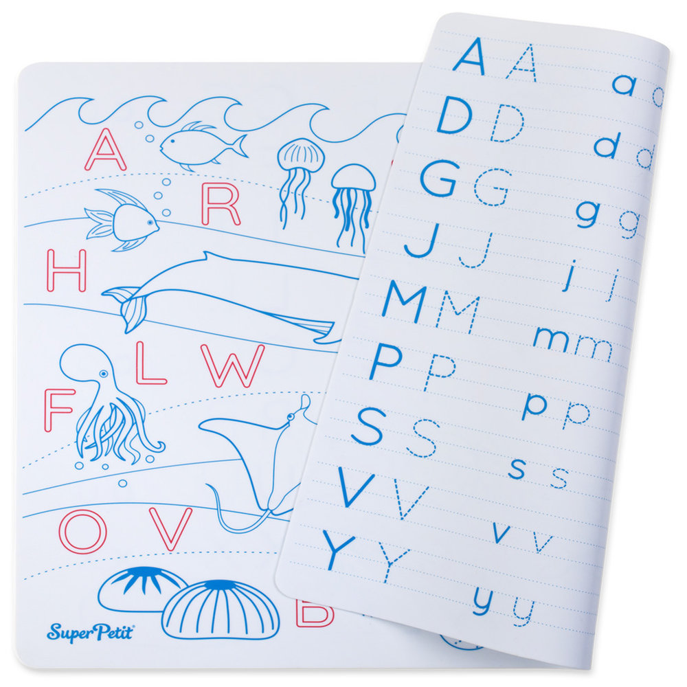 Super Petit - Ocean Alphabet Letters Reversible Mats With 3 Thin Tip Markers