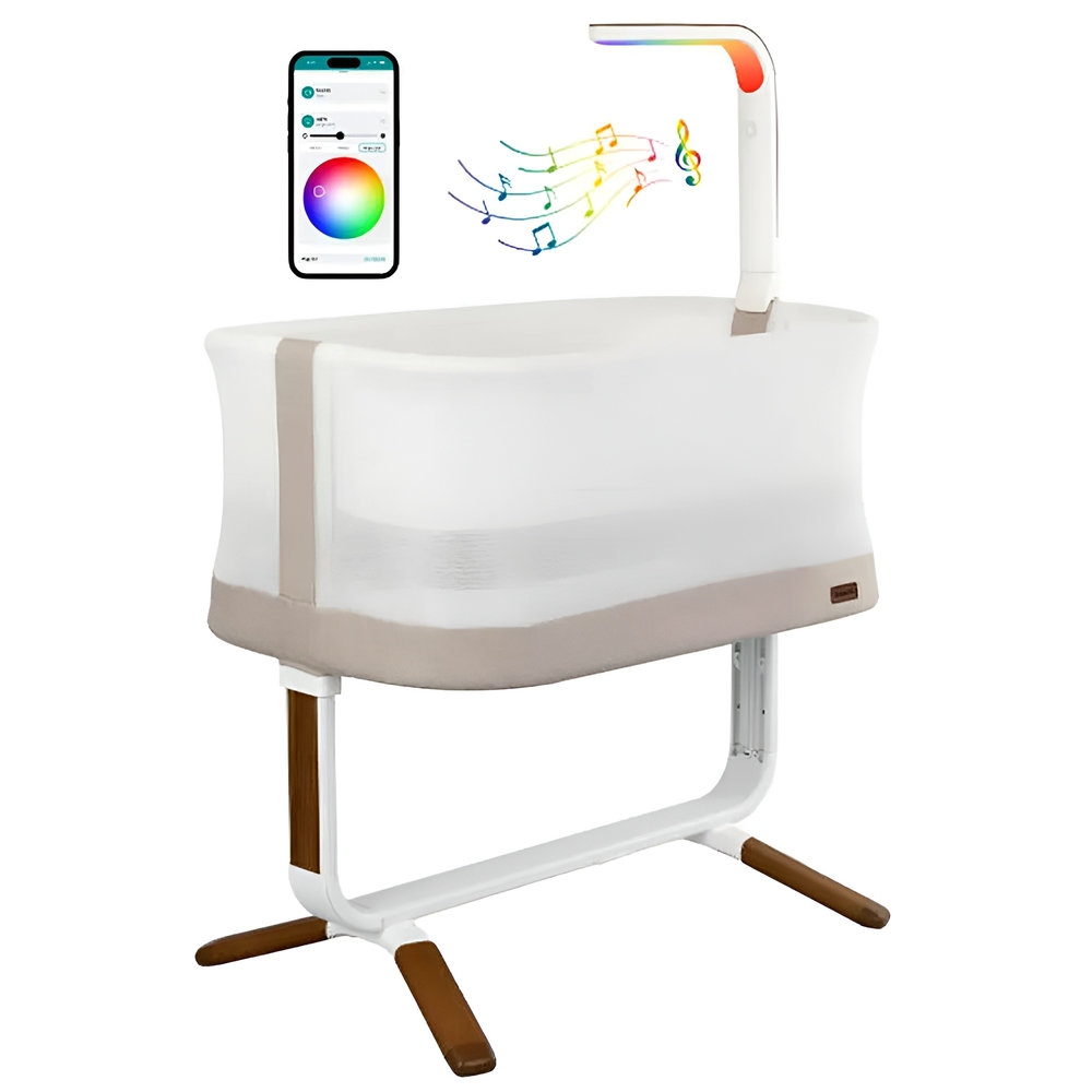 Evenflo Cora Smart Bassinet with Sensory Soothe & App Control, 3 Modes, 0–12M - Coastal Coffee