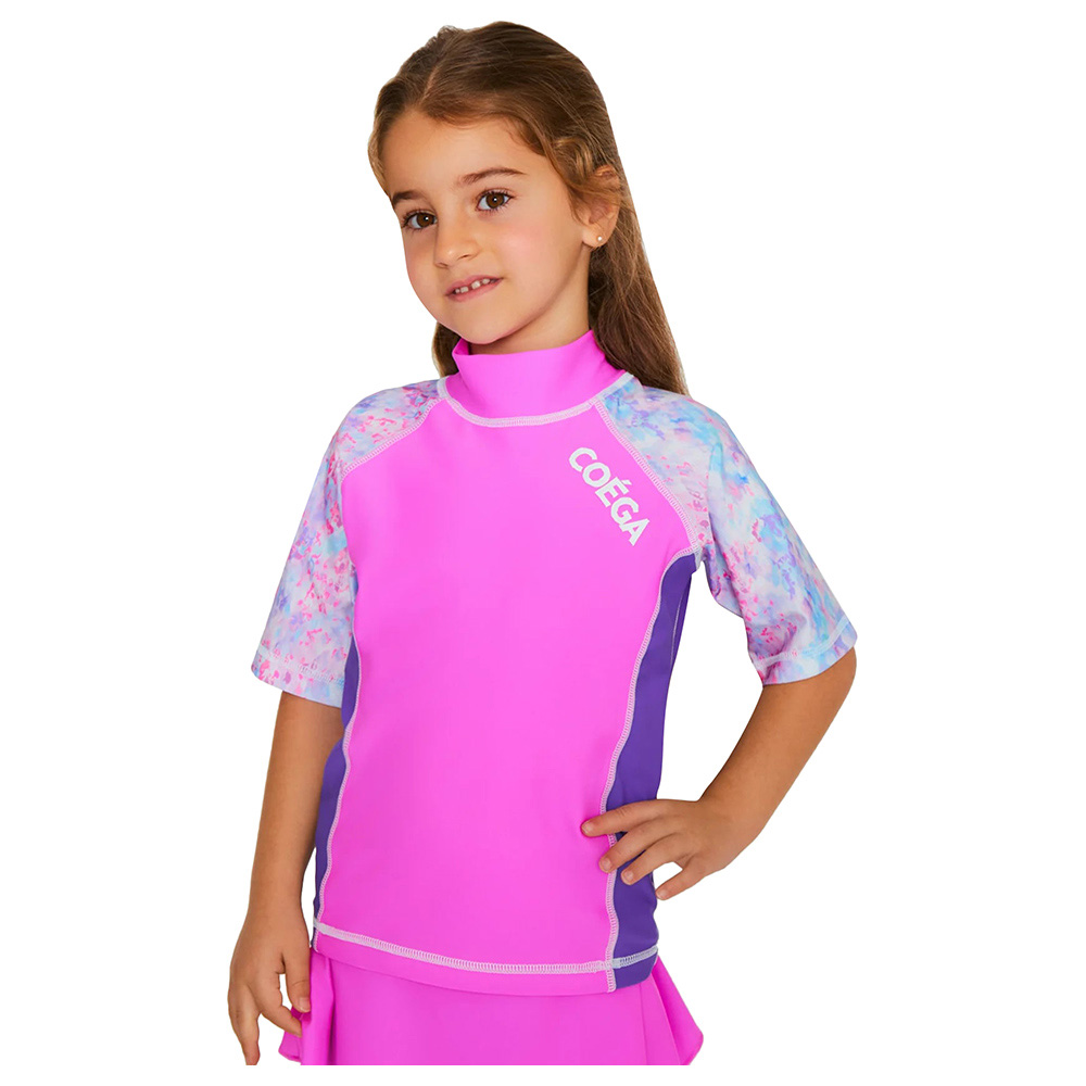 Coega Sunwear Girls Kids Short Sleeve Rashguard Abstract Drops - Purple