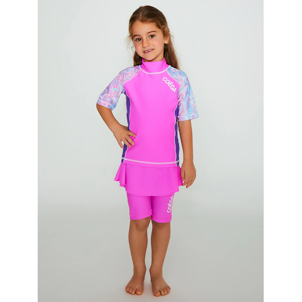Coega Sunwear Girls Kids Short Sleeve Rashguard Abstract Drops - Purple