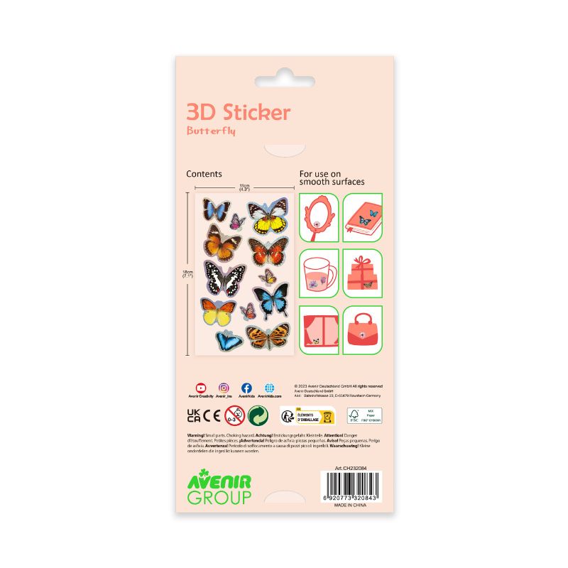 Avenir - 3D Butterfly Stickers - Pack of 1 - 12Pcs