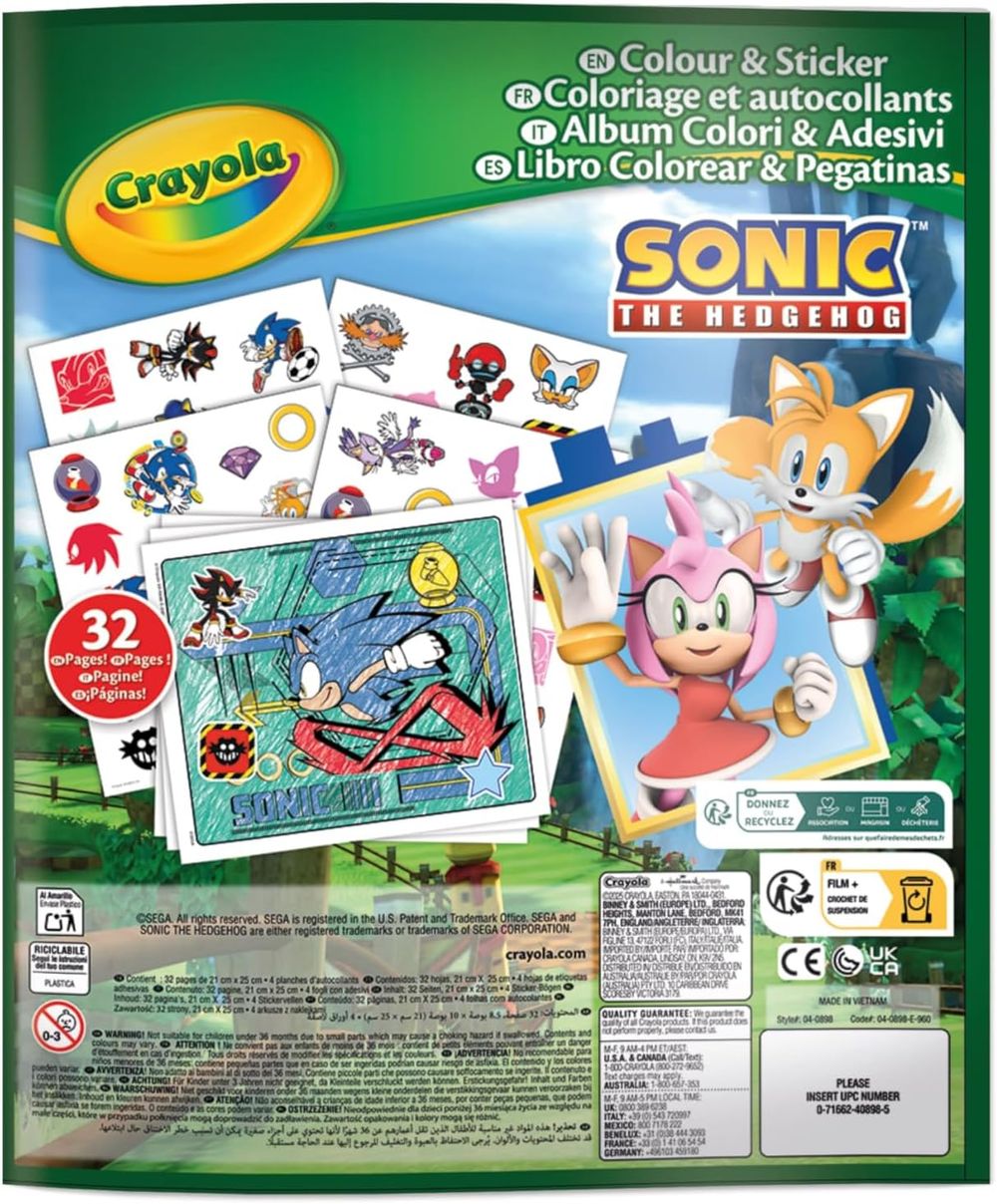 Crayola Sonic The Hedgehog Colouring Book With Stickers