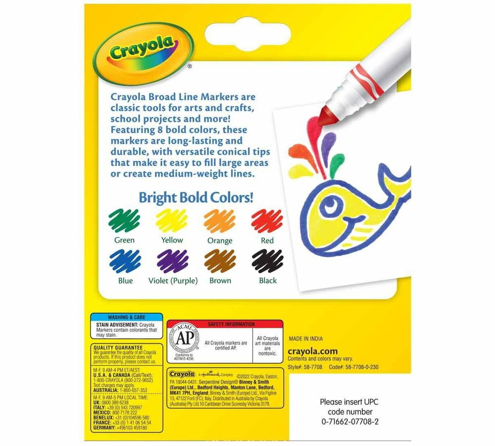 Crayola - Classic Colors Broad Line Markers - Multicolor - 8 Pcs