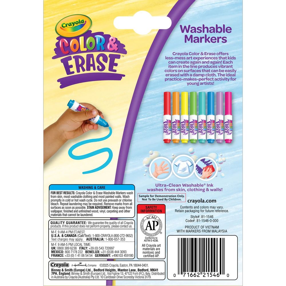 Crayola - Color & Erase Washable Markers - Multicolor - 8 Pcs