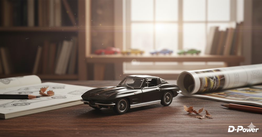 D-Power - Chevrolet Corvette Stingray Split Window 1963 Diecast Car 1:36 - Matte Black - 1pc