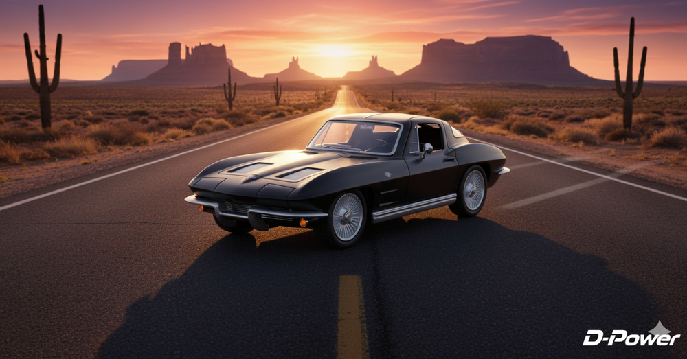 D-Power - Chevrolet Corvette Stingray Split Window 1963 Diecast Car 1:36 - Matte Black - 1pc