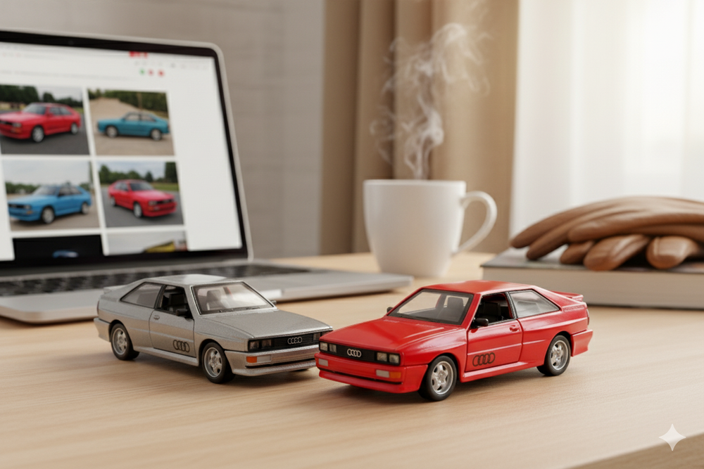 D-Power - Audi Quattro Coupe 1980–1991 Diecast Car 1:36 - Assorted Colors Red/Grey - 1pc