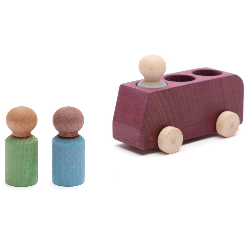 Lubulona - Wooden Bus With 3 Figures - Plum