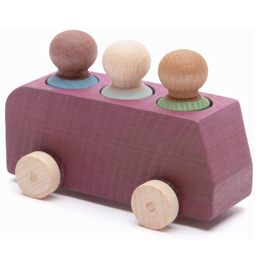Lubulona - Wooden Bus With 3 Figures - Plum