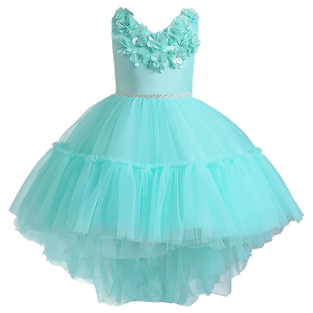 Sugar Rush Floral Applique Sleeveless Party Dress - Green