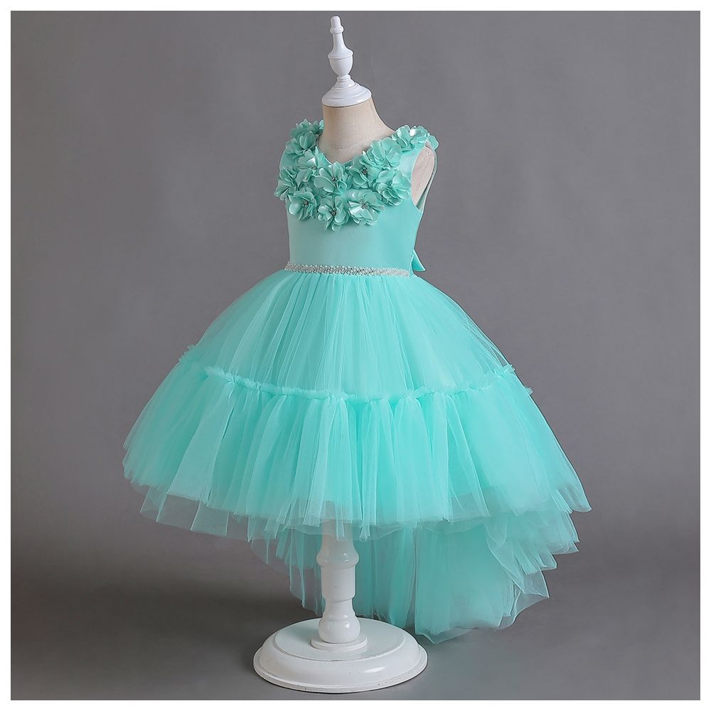 Sugar Rush Floral Applique Sleeveless Party Dress - Green