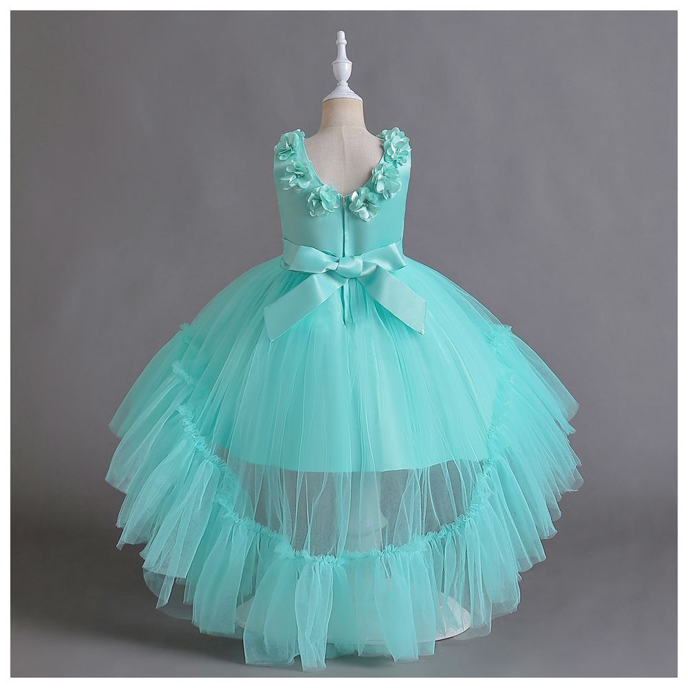 Sugar Rush Floral Applique Sleeveless Party Dress - Green