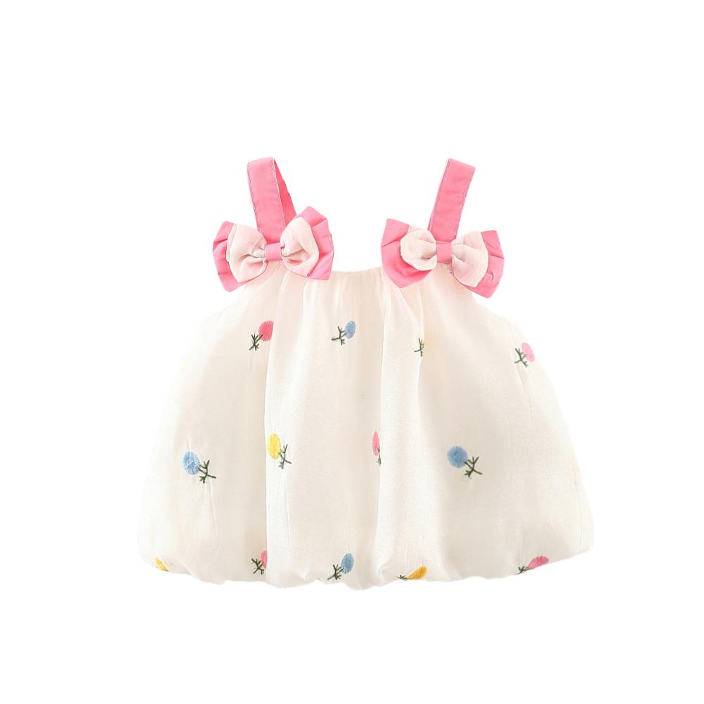 Sugar Rush Girl's Self Design A-Line Dress - White