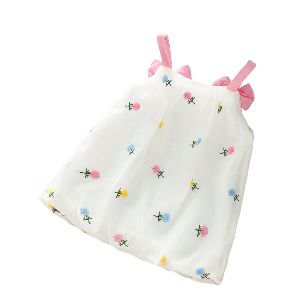Sugar Rush Girl's Self Design A-Line Dress - White