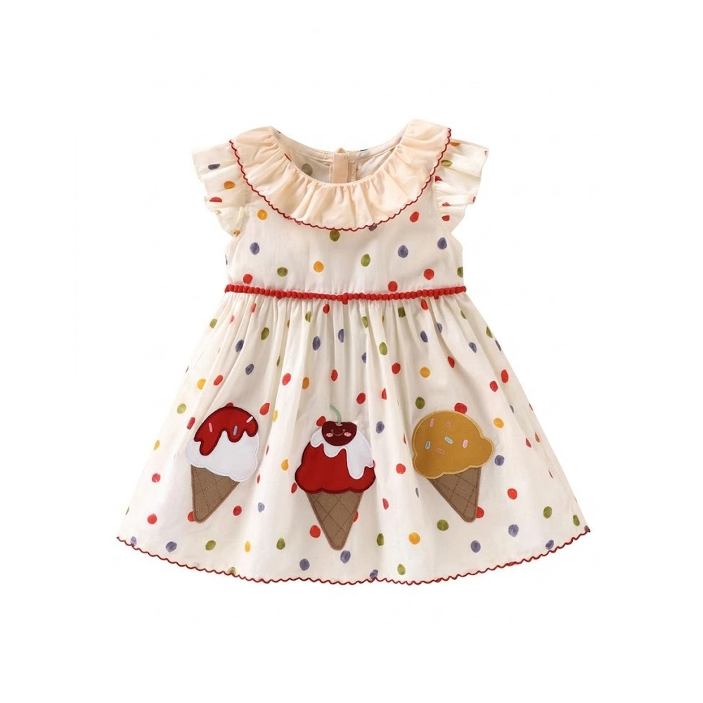 Sugar Rush - Ice Cream Appliqued Regular Fashion Dress - White