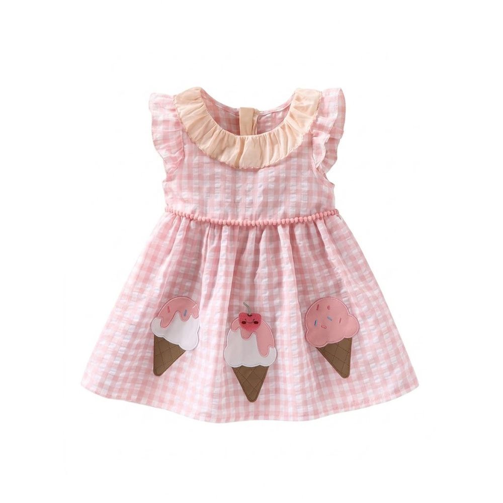 Sugar Rush - Ice Cream Appliqued Regular Fashion Dress - Pink