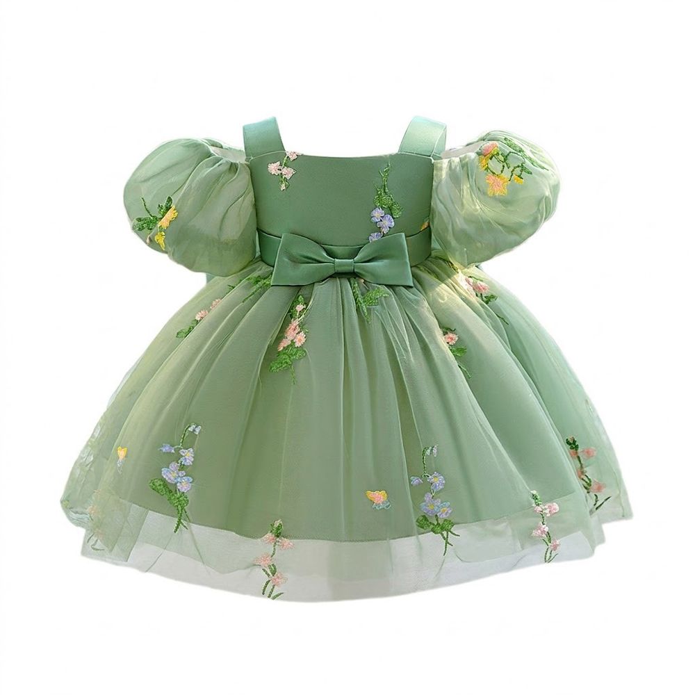Sugar Rush - Square Neck Embroidered Party Dress - Green