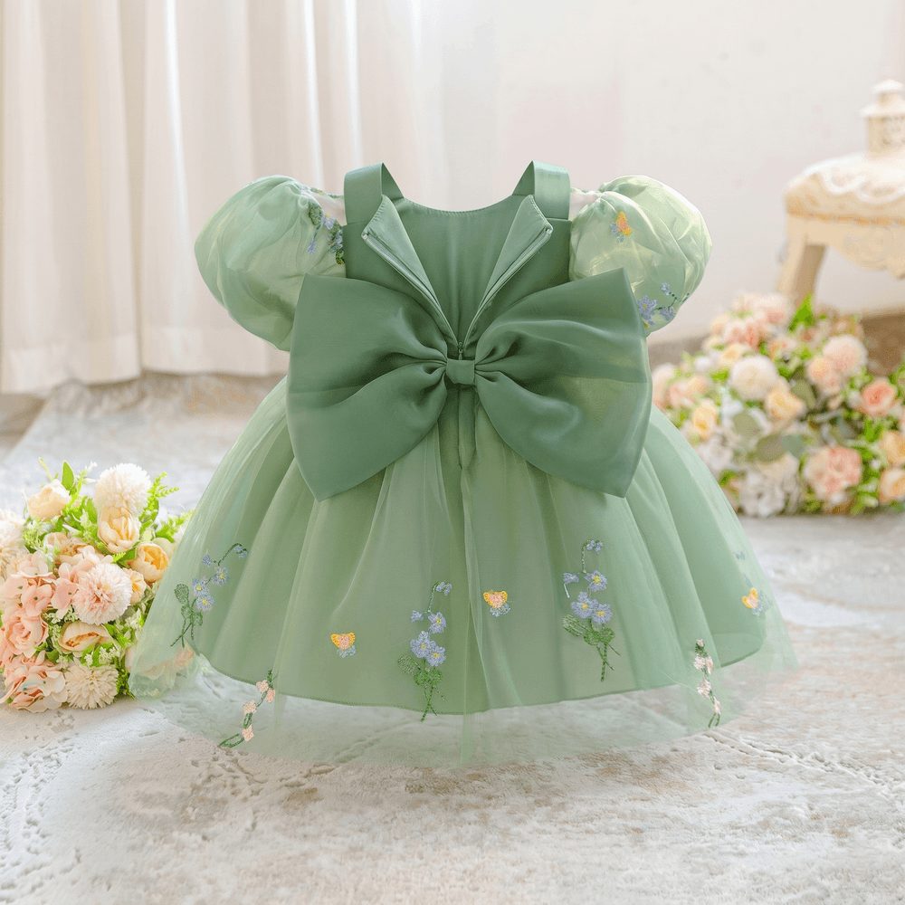 Sugar Rush - Square Neck Embroidered Party Dress - Green