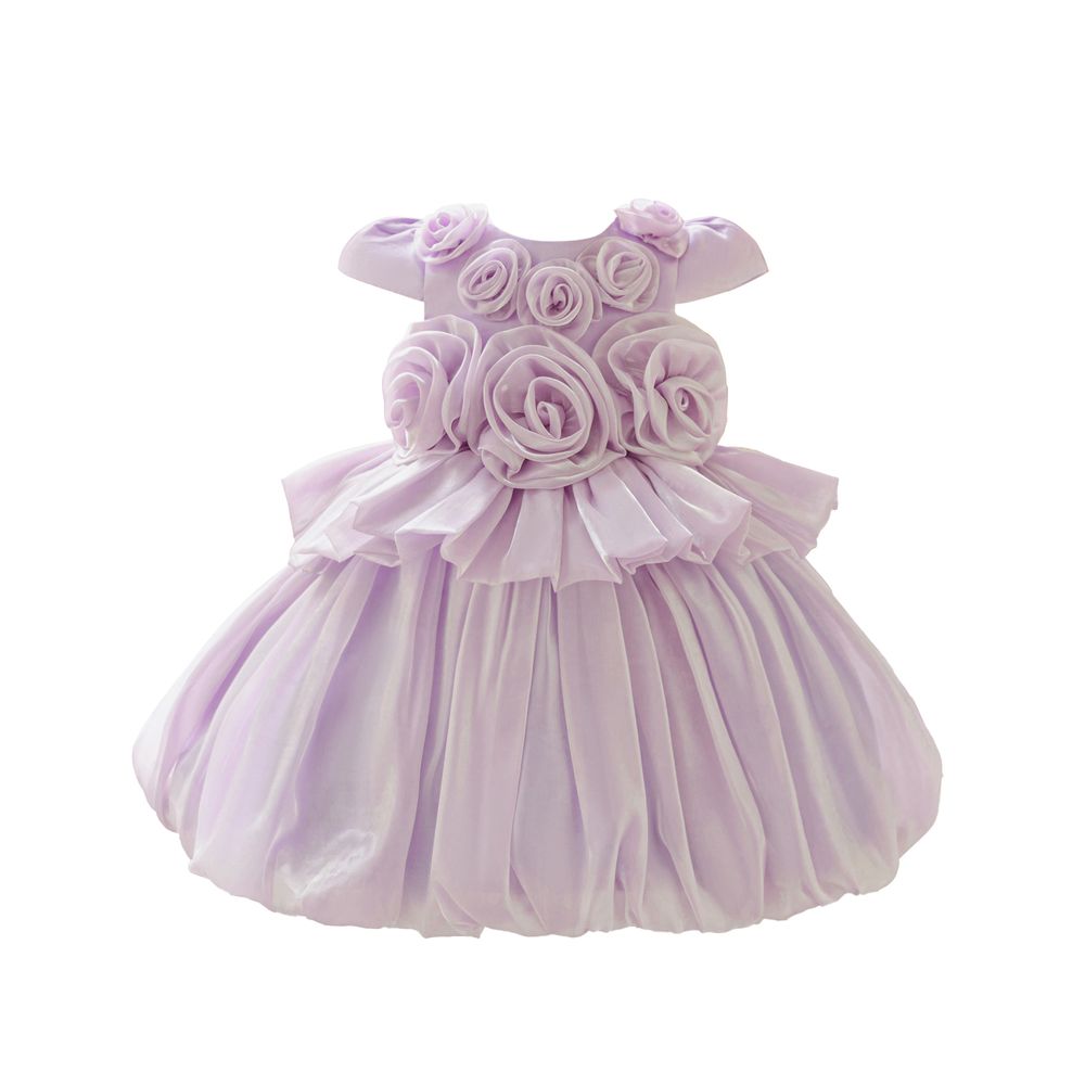 Sugar Rush - Sleeveless Flower Appliqued Party Dress - Purple