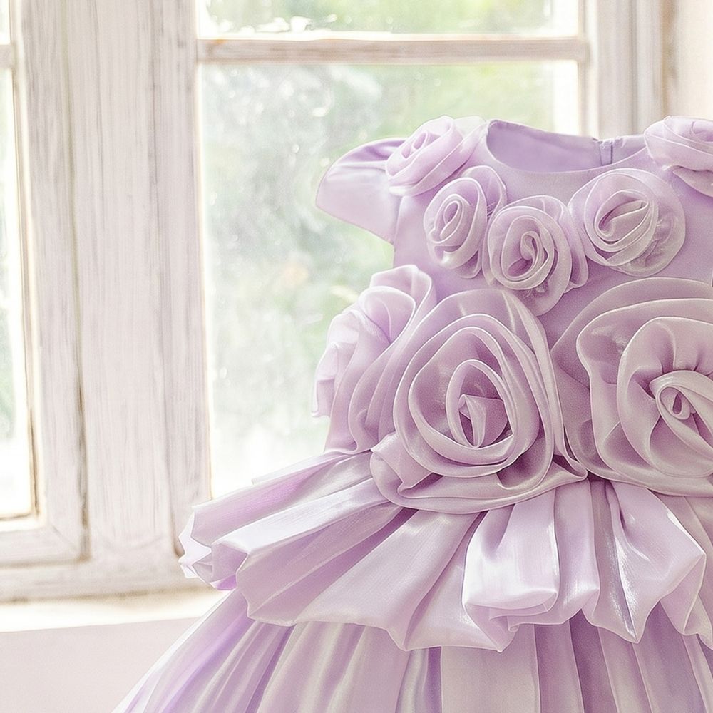 Sugar Rush - Sleeveless Flower Appliqued Party Dress - Purple