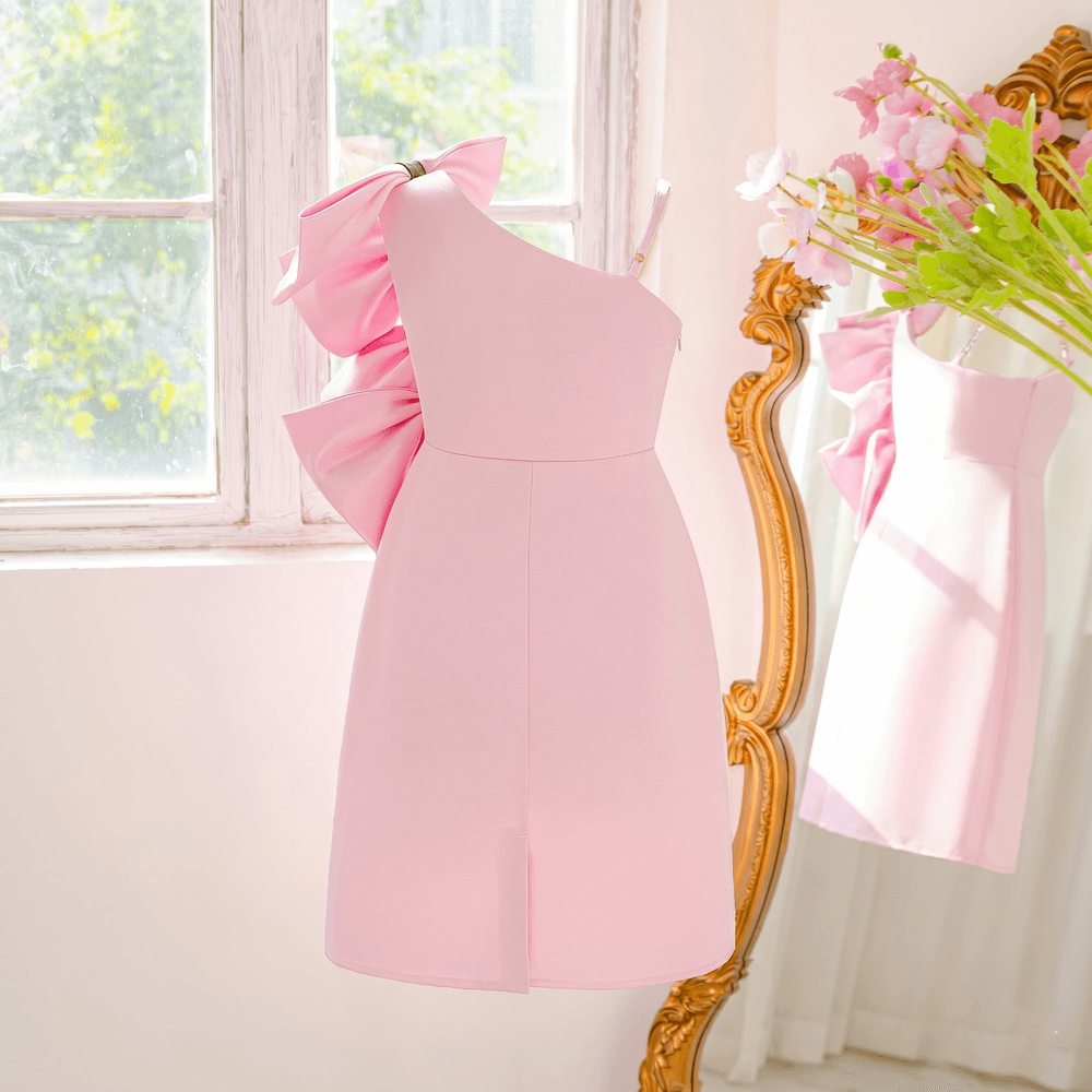 Sugar Rush - Bow Attached Embellished Sleeveless Dress - Pink
