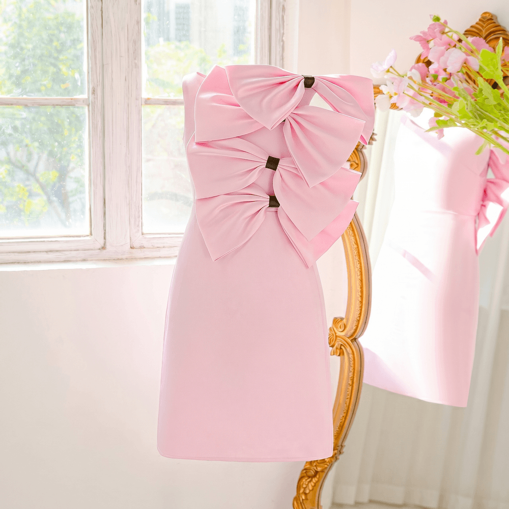 Sugar Rush - Bow Attached Embellished Sleeveless Dress - Pink