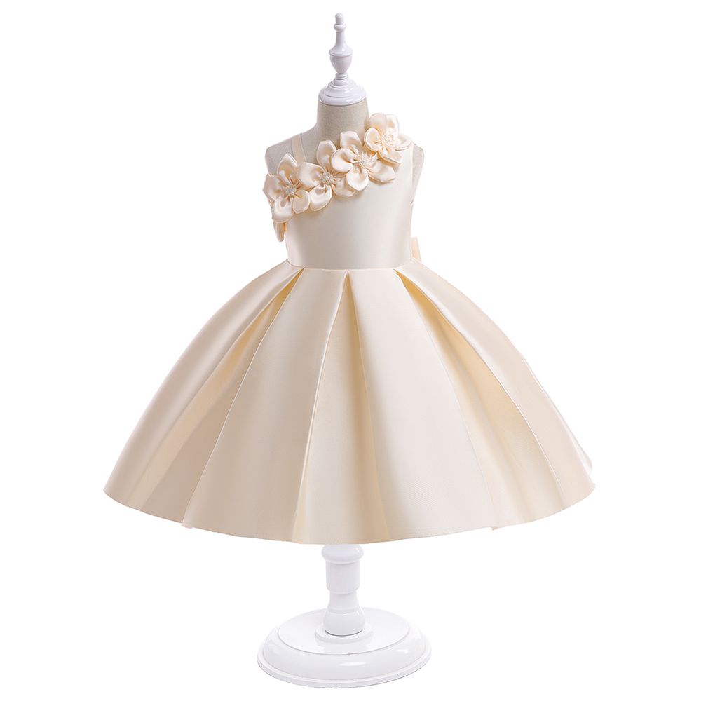 Sugar Rush Appliqued Floral Sleeveless Party Dress - Champagne