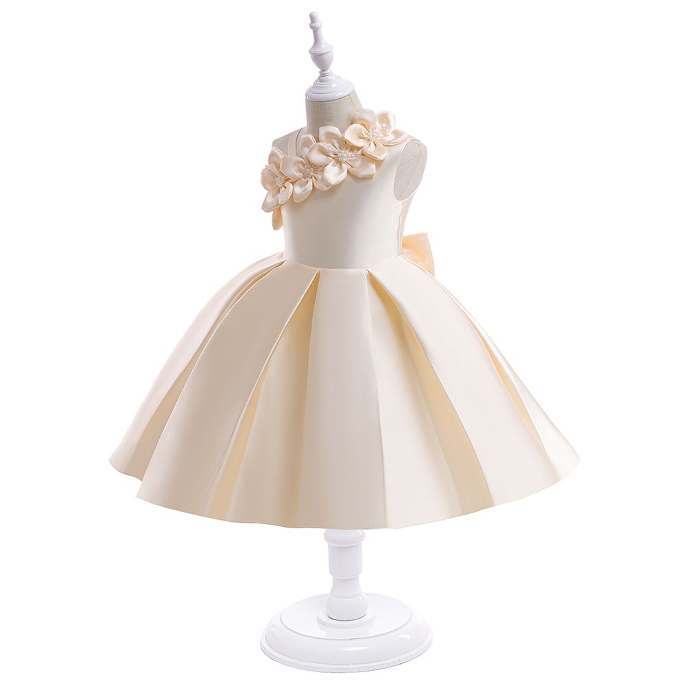 Sugar Rush Appliqued Floral Sleeveless Party Dress - Champagne