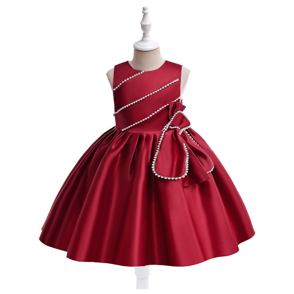 Sugar Rush Pearl Appliqued Sleeveless Party Dress - Maroon