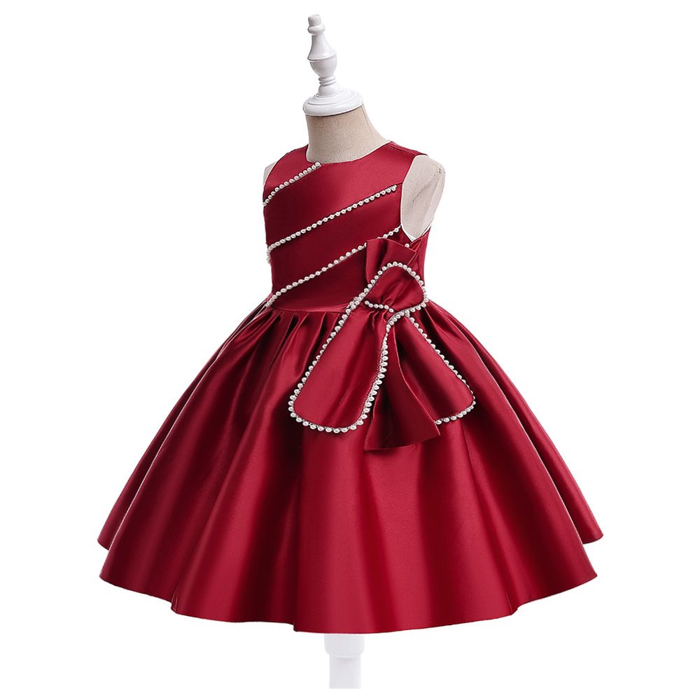 Sugar Rush Pearl Appliqued Sleeveless Party Dress - Maroon