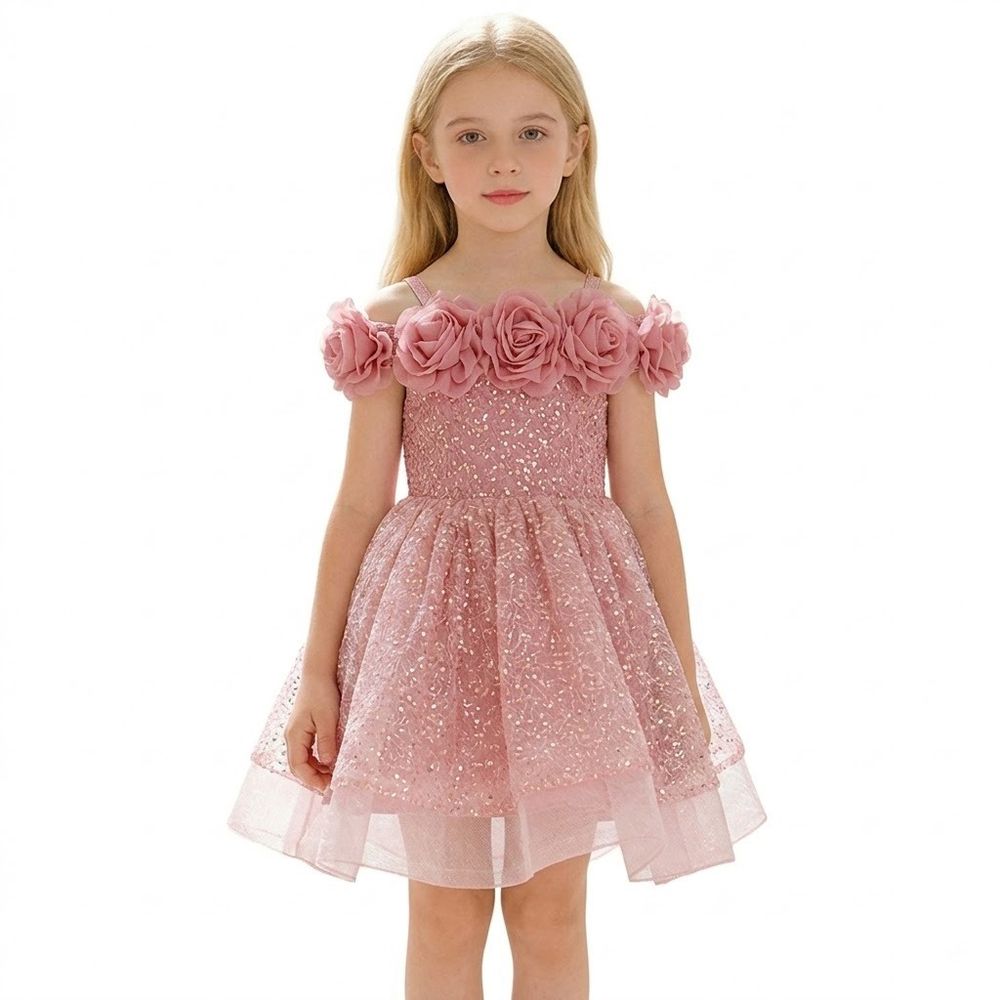 Sugar Rush - Sleeveless Appliqued Square Neck Dress - Pink
