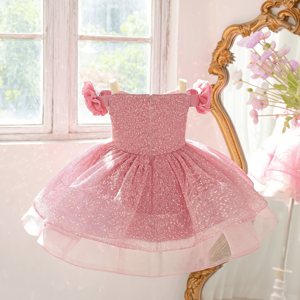 Sugar Rush - Sleeveless Appliqued Square Neck Dress - Pink