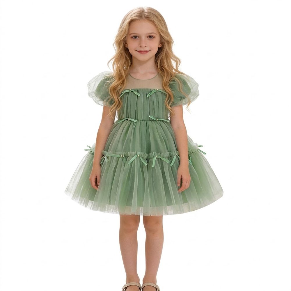 Sugar Rush - Solid Regular Short Sleeves Party Dress - Green