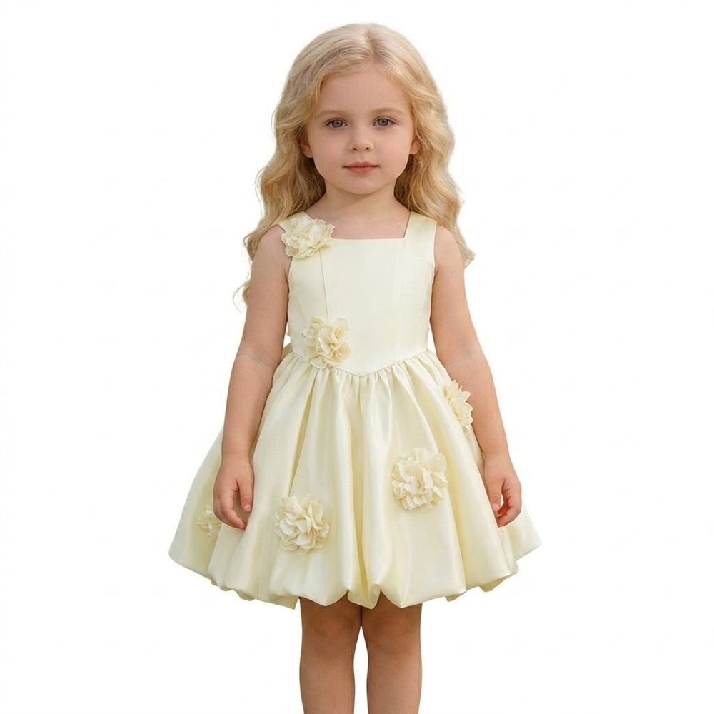 Sugar Rush - Sleeveless Flower Appliqued Party Dress - White