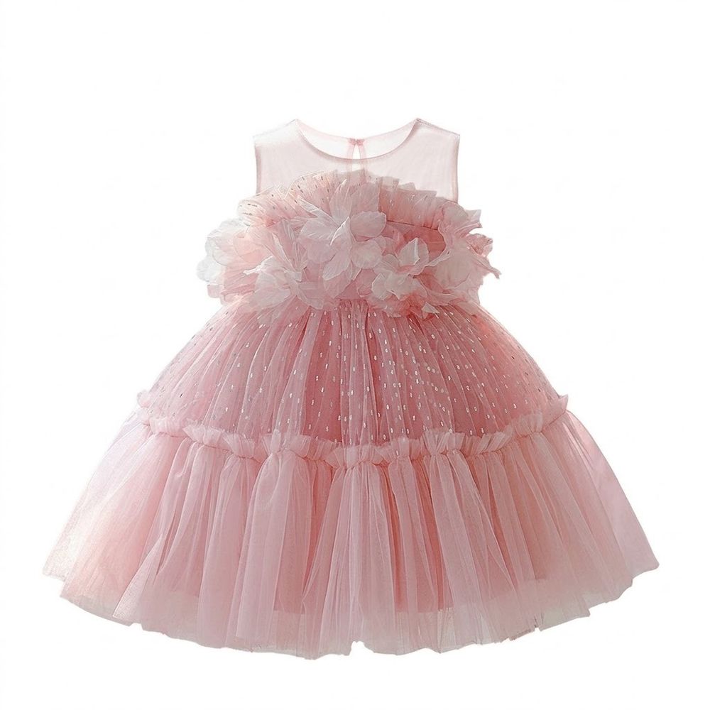 Sugar Rush - Sleeveless Floral Appliqued Party Dress - Pink