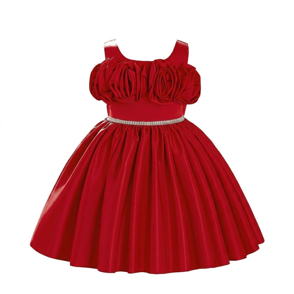 Sugar Rush - Sleeveless Floral Appliqued Party Dress - Red