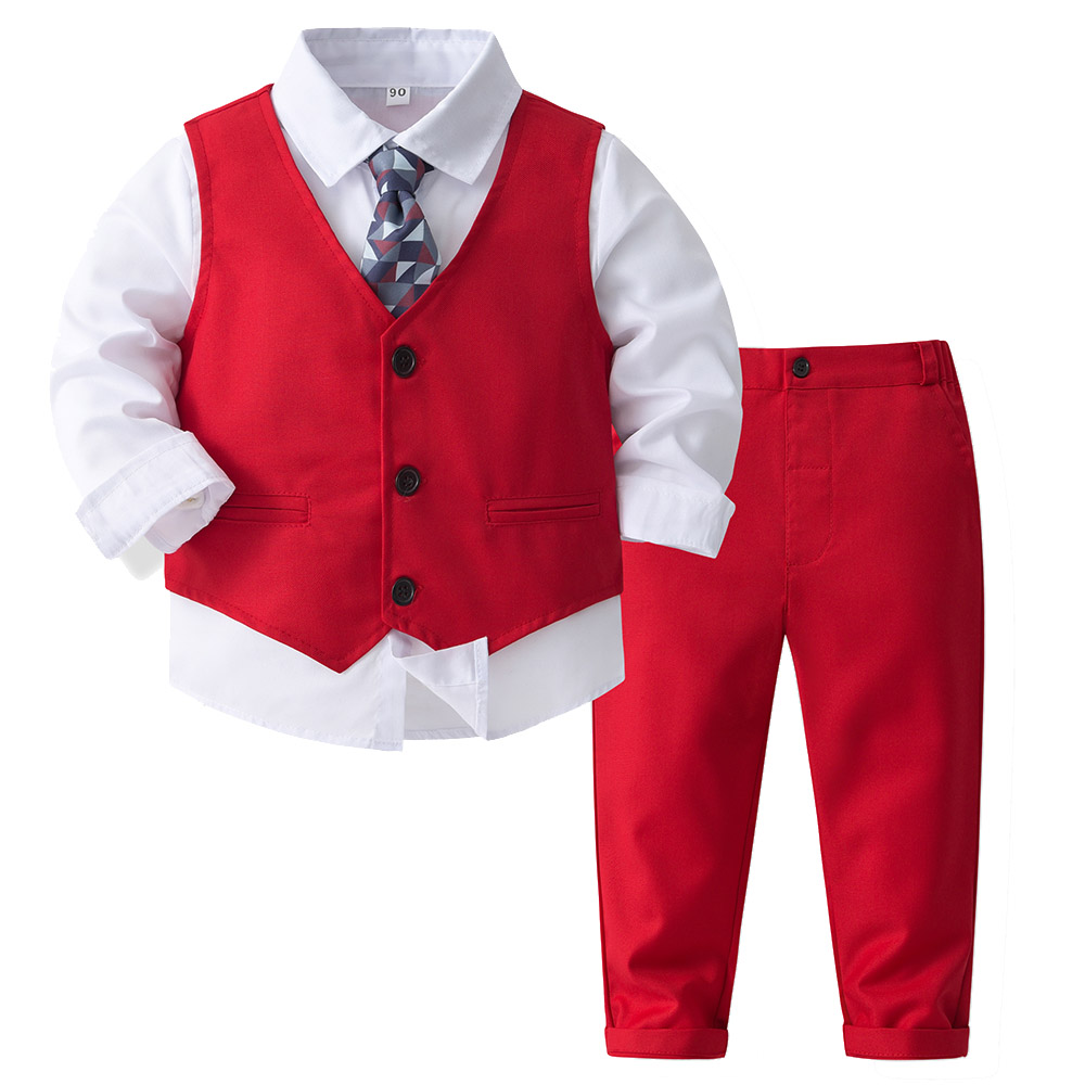 Sugar Rush Classic Shirt, Waistcoat, Tie & Pants - Red - 4 Pcs