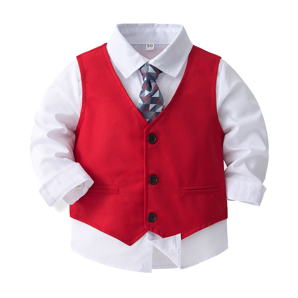 Sugar Rush Classic Shirt, Waistcoat, Tie & Pants - Red - 4 Pcs